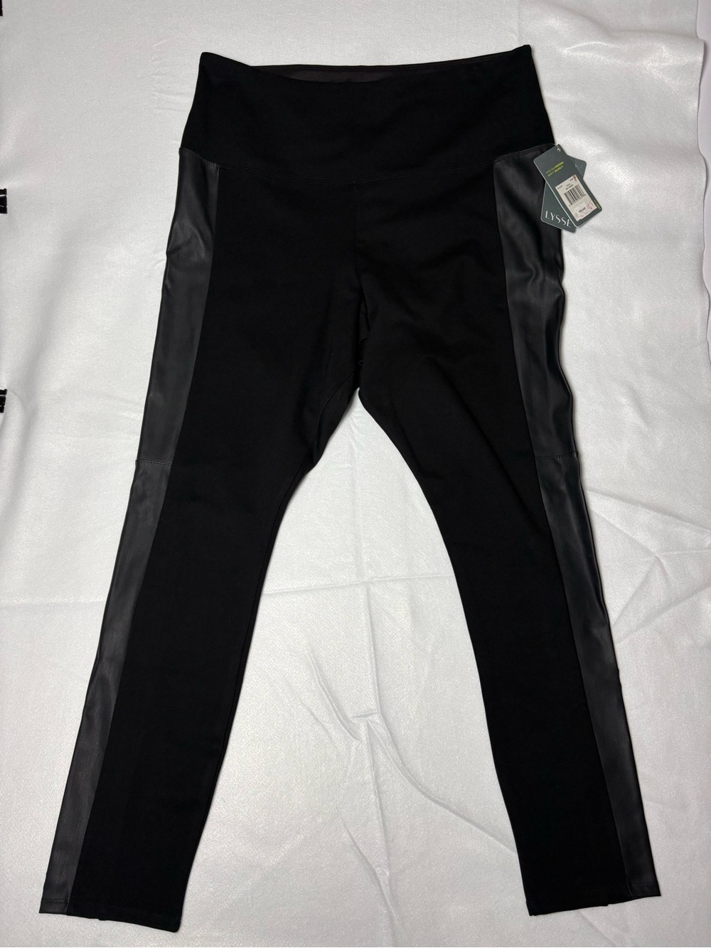LYSSÉ High Rise Black Faux Leather Side Panel Leggings Size 2X